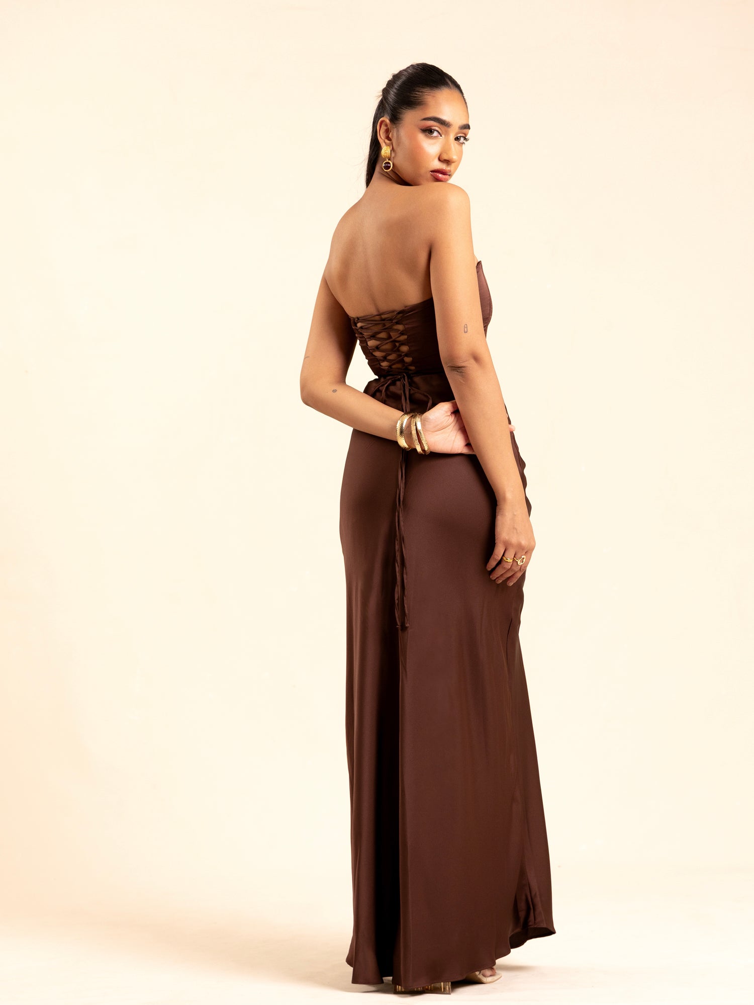 Back Tie Up Detailed Satin Corset Top