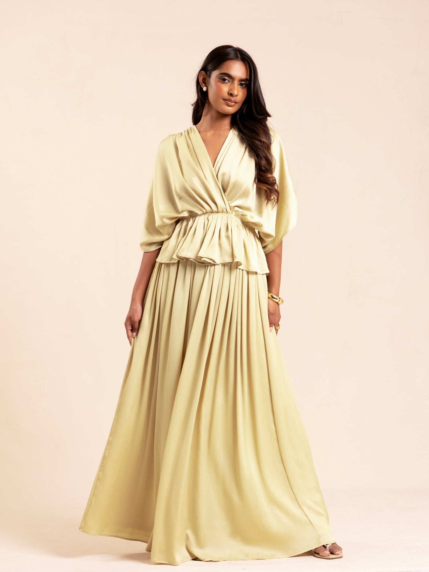 High Waisted Flared Satin Maxi Skirt