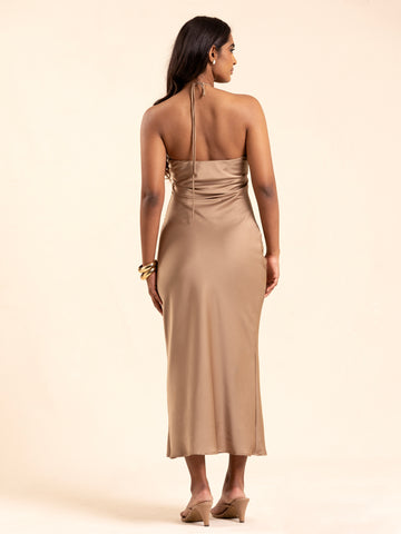 Flower Detailed Bias Maxi Dress