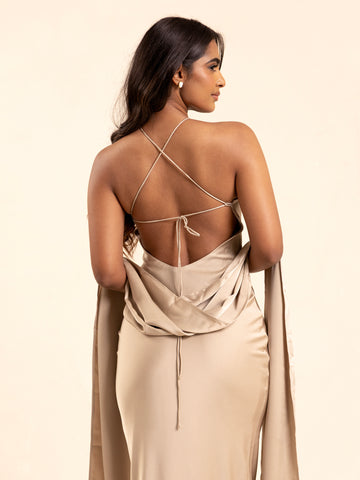 Shawl Detailed Halter Neck Maxi Dress