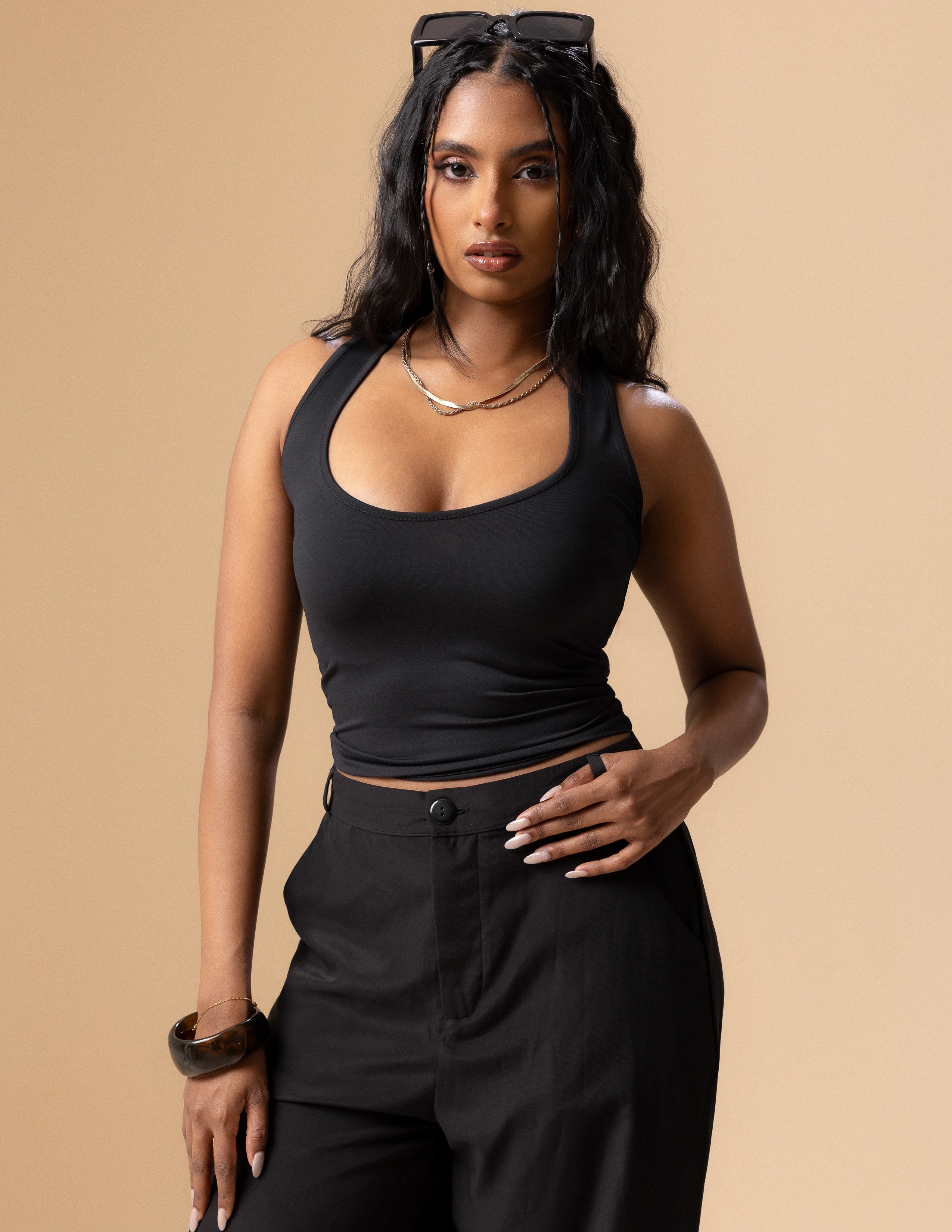 Claudia Scoope Neck Fitted Top