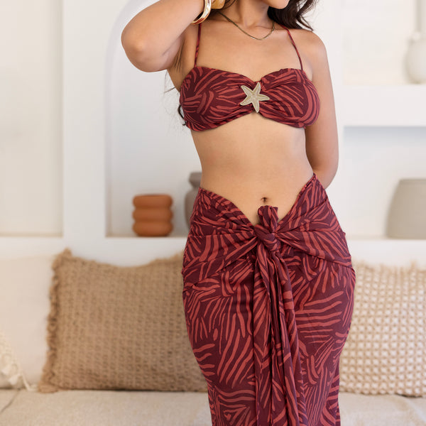 Front Sea Shell Detailed Bustier Tie Up Printed Top