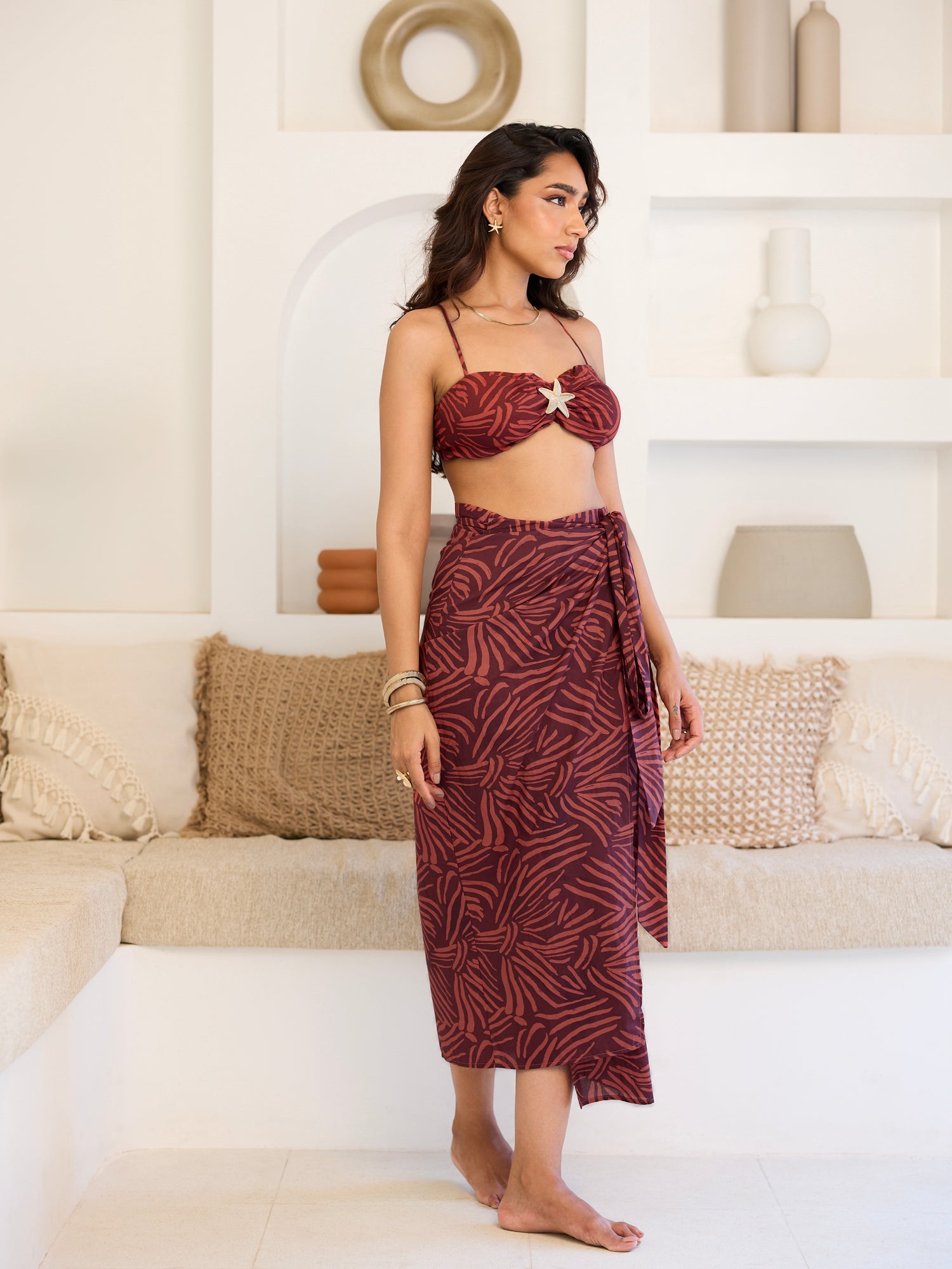 Wrap Tie Up Printed Midi Skirt