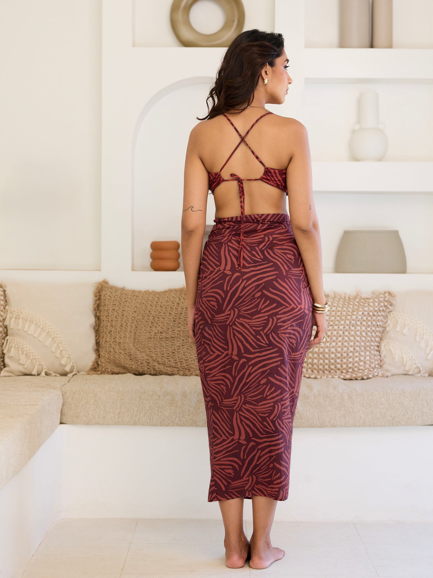 Wrap Tie Up Printed Midi Skirt