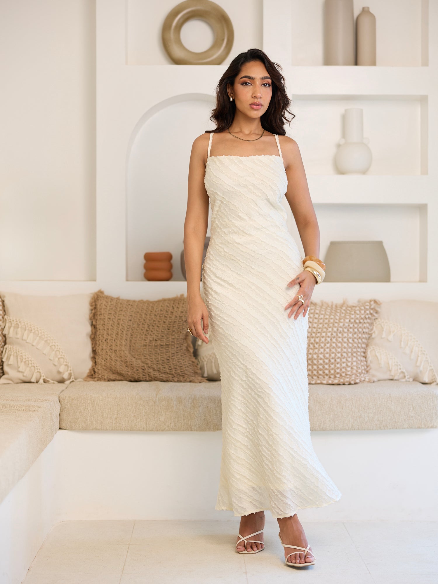 Front Cowl Neck Back Tie Up Maxi Dress