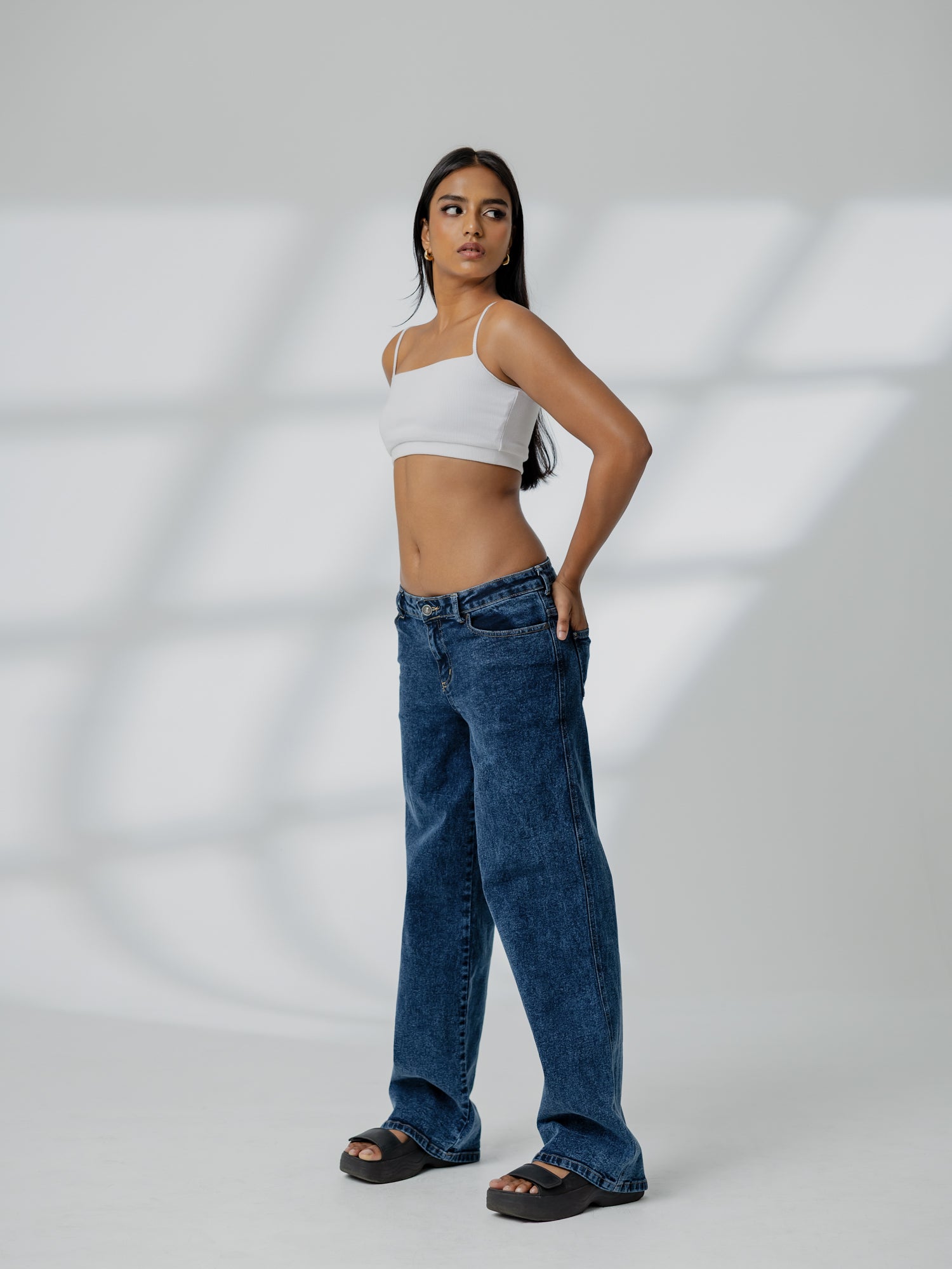 Low Waist Acid Washed Jean