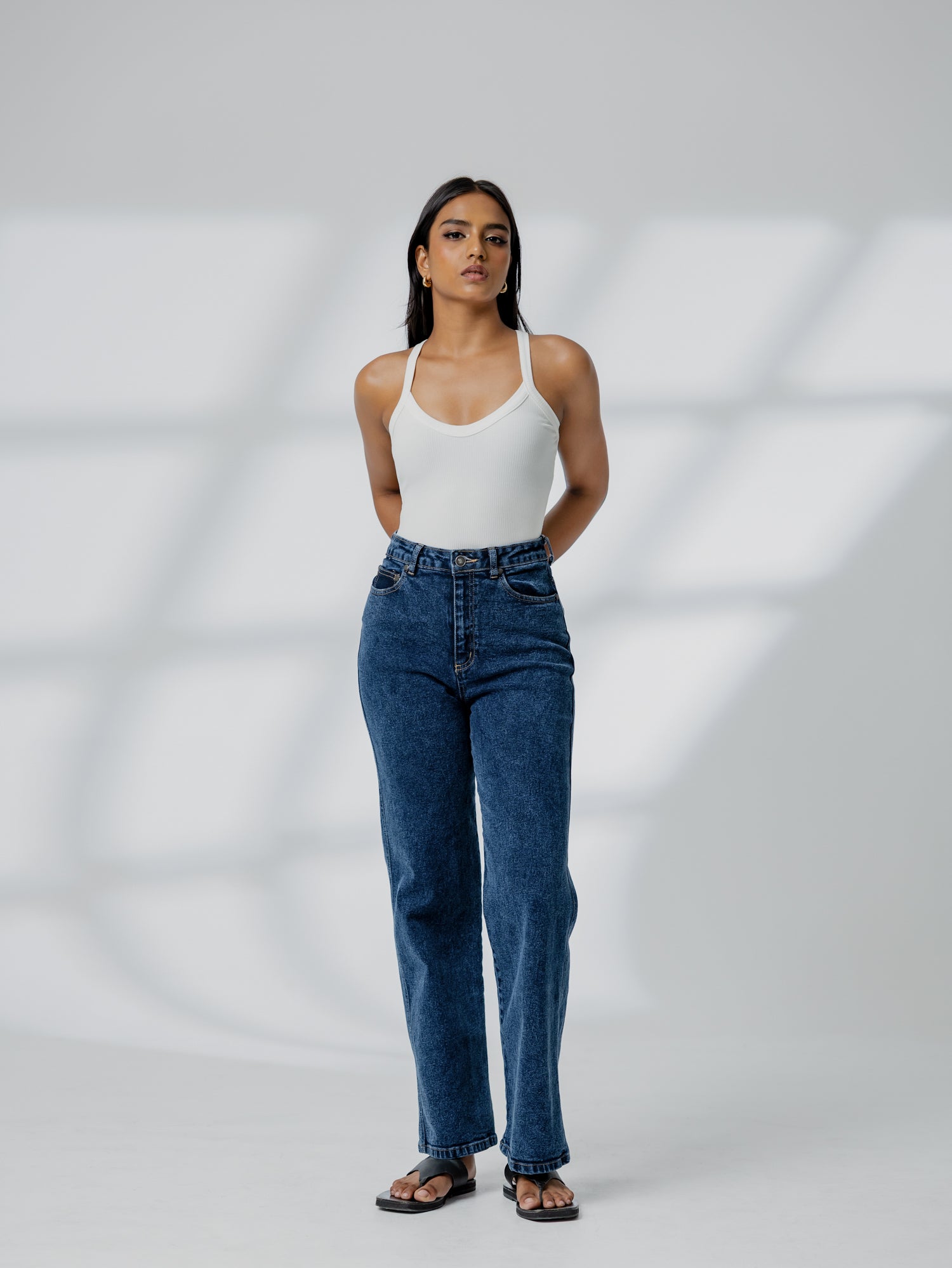 High Waist Acid Washed Straight Leg Jean