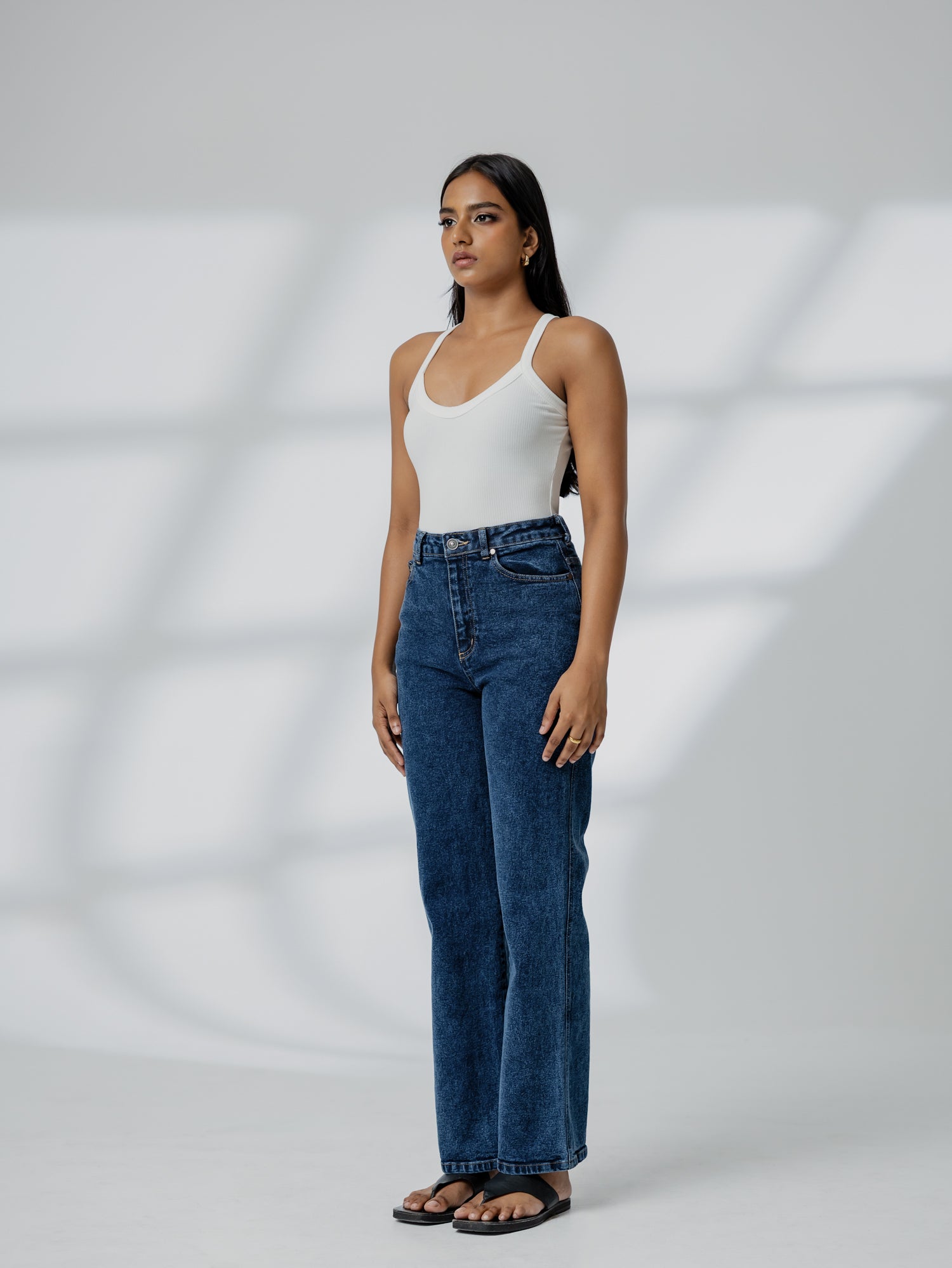 High Waist Acid Washed Straight Leg Jean