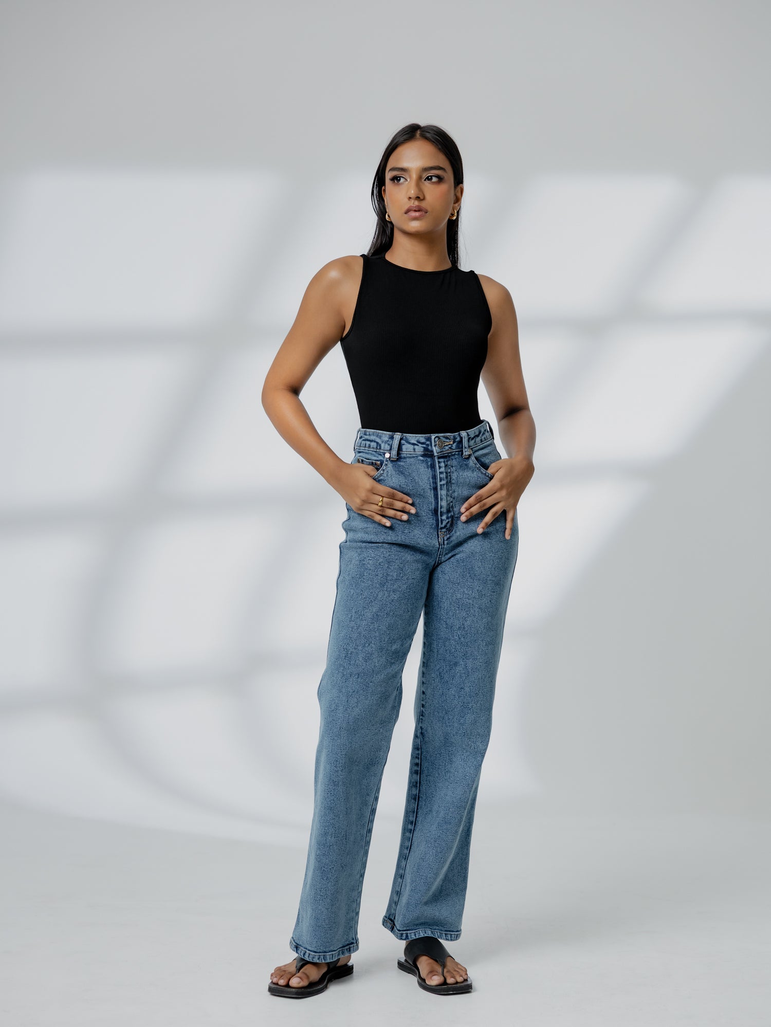 High Waist Acid Washed Straight Leg Jean