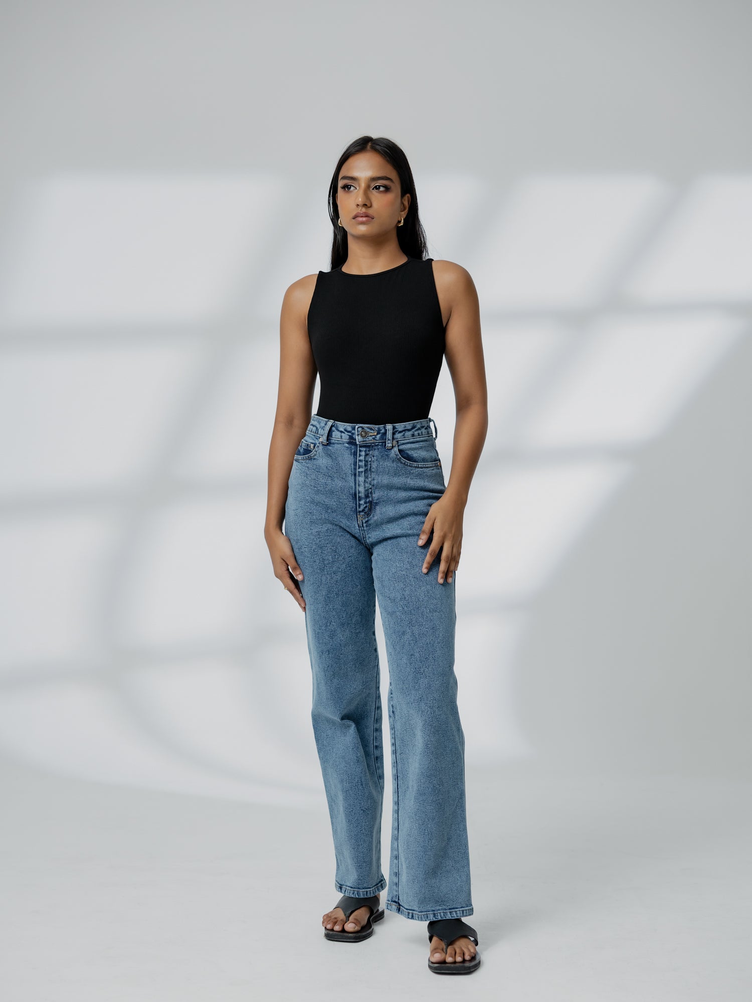 High Waist Acid Washed Straight Leg Jean