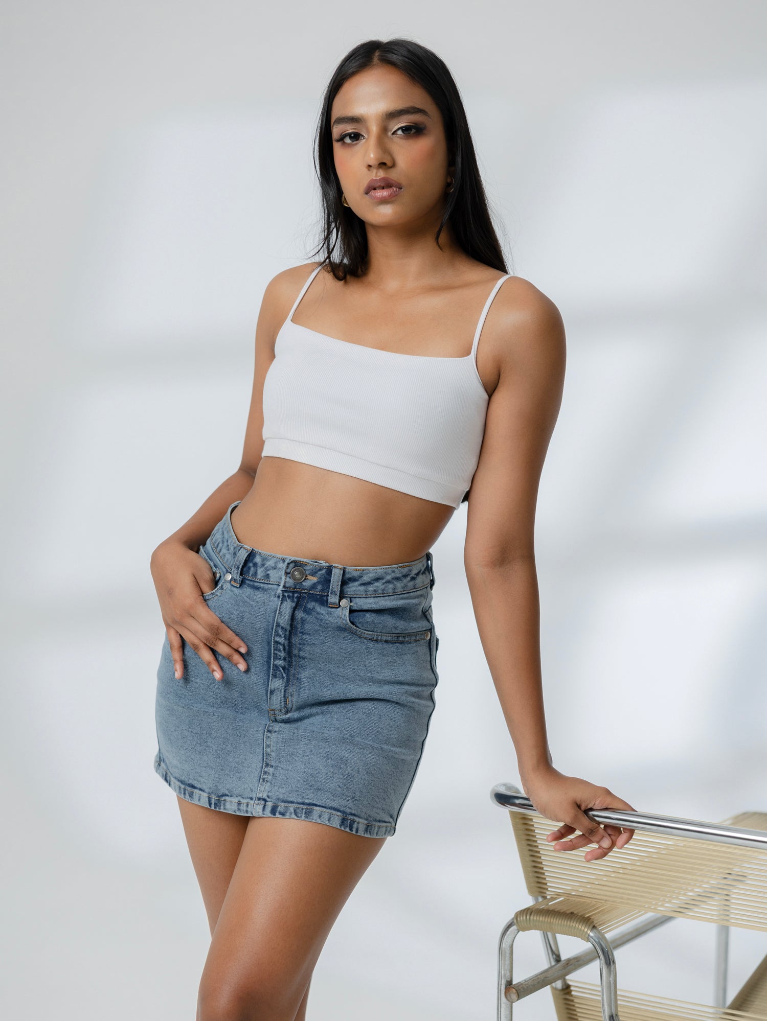 High Waist  Acid Washed Mini Skirt