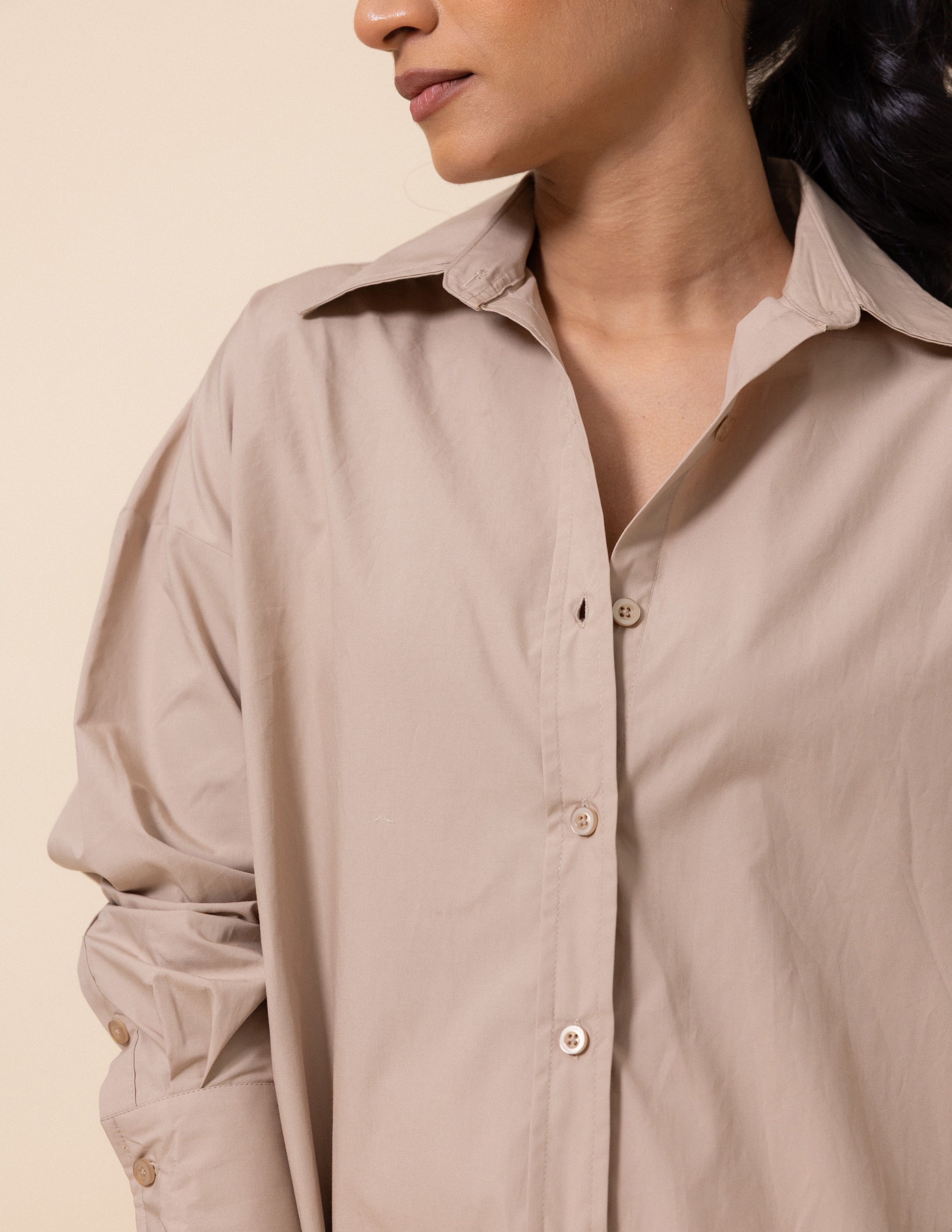 Off Shoulder Long Sleeved Button Down Shirt