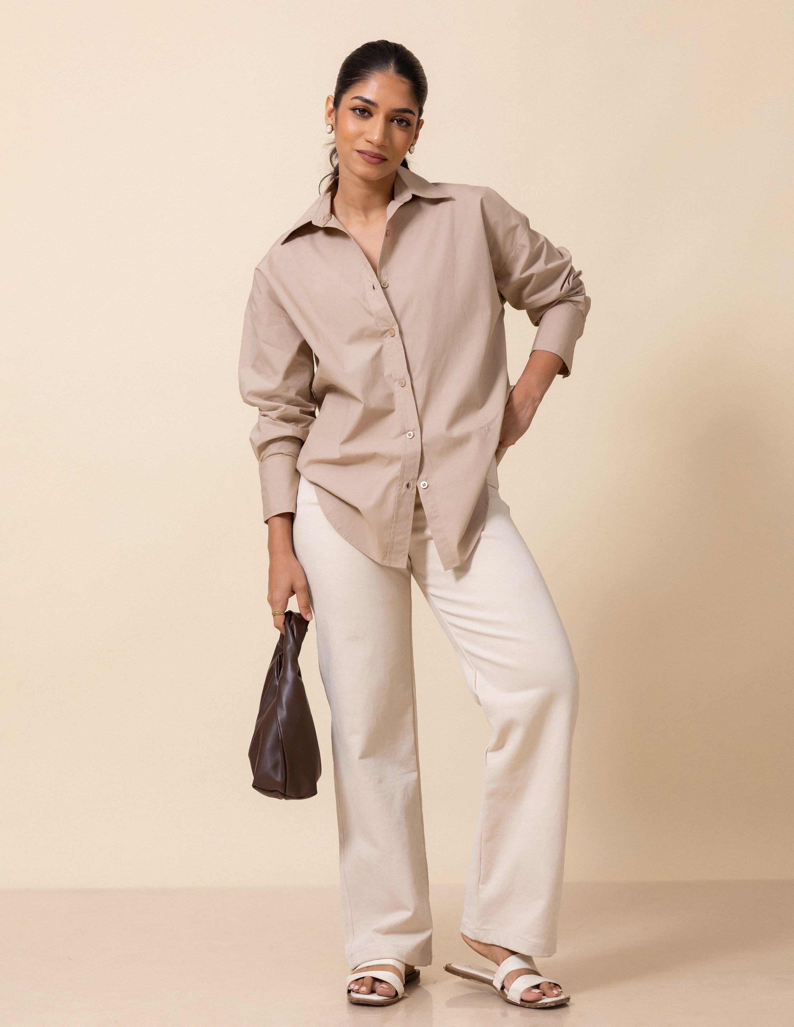 Off Shoulder Long Sleeved Button Down Shirt