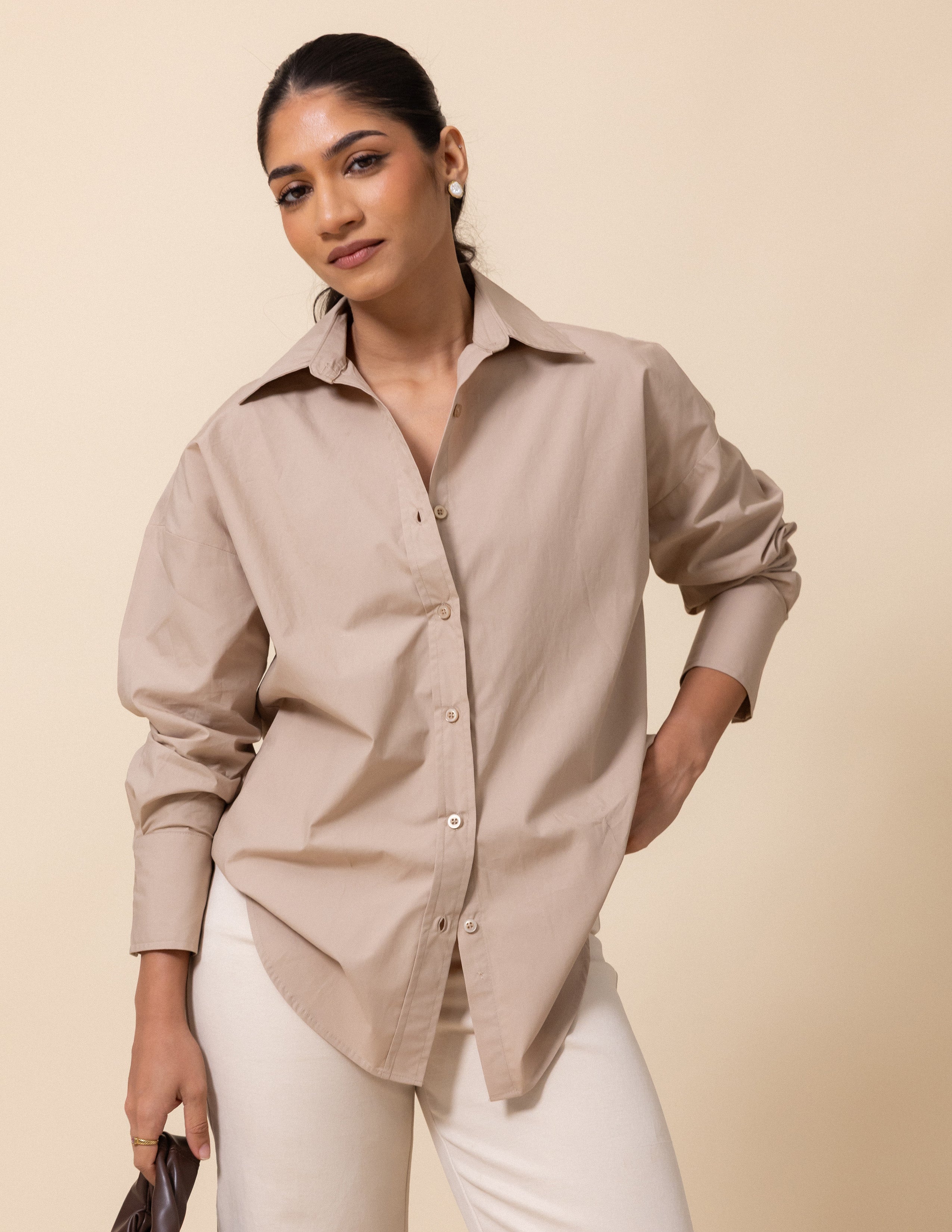 Off Shoulder Long Sleeved Button Down Shirt
