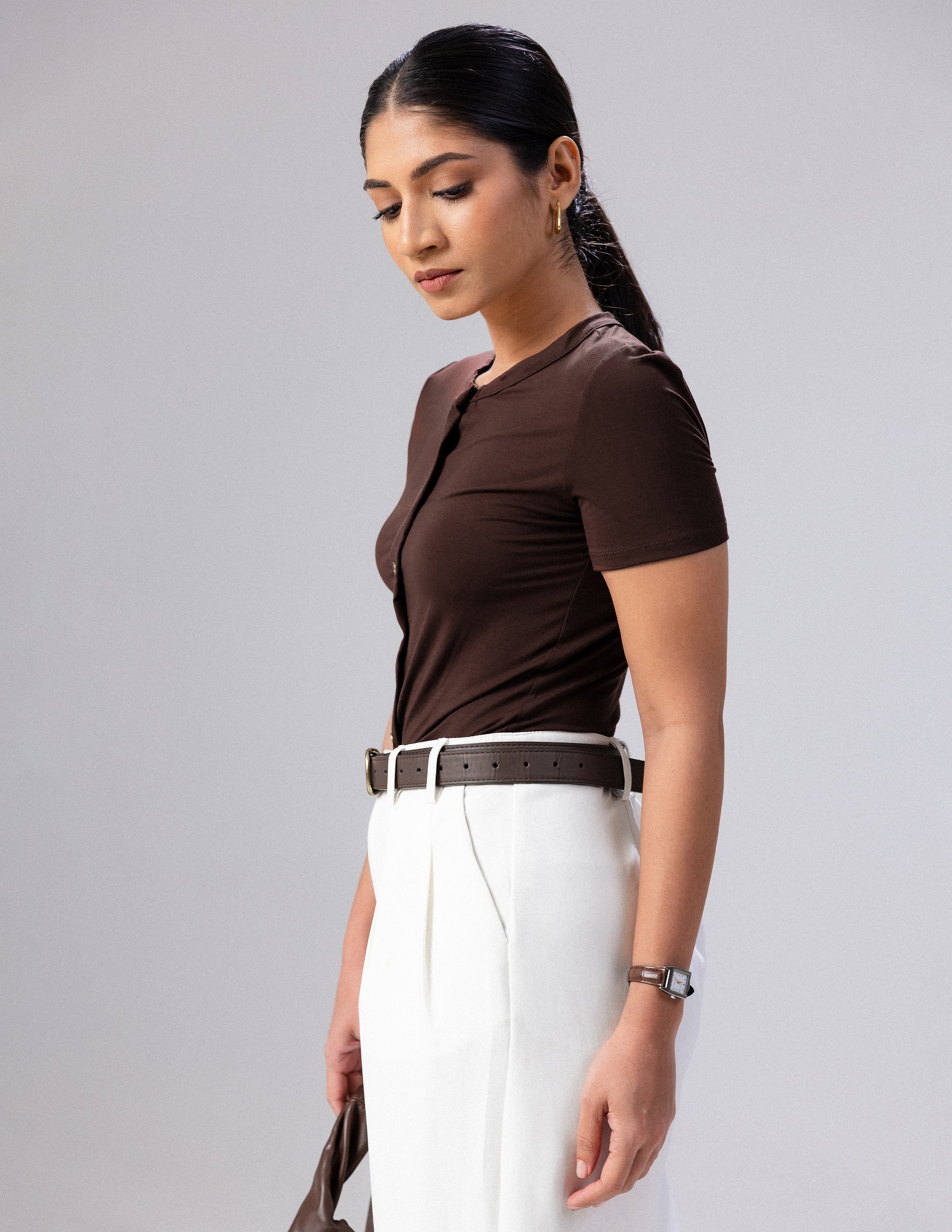 Button Detailed Short Sleeved Top