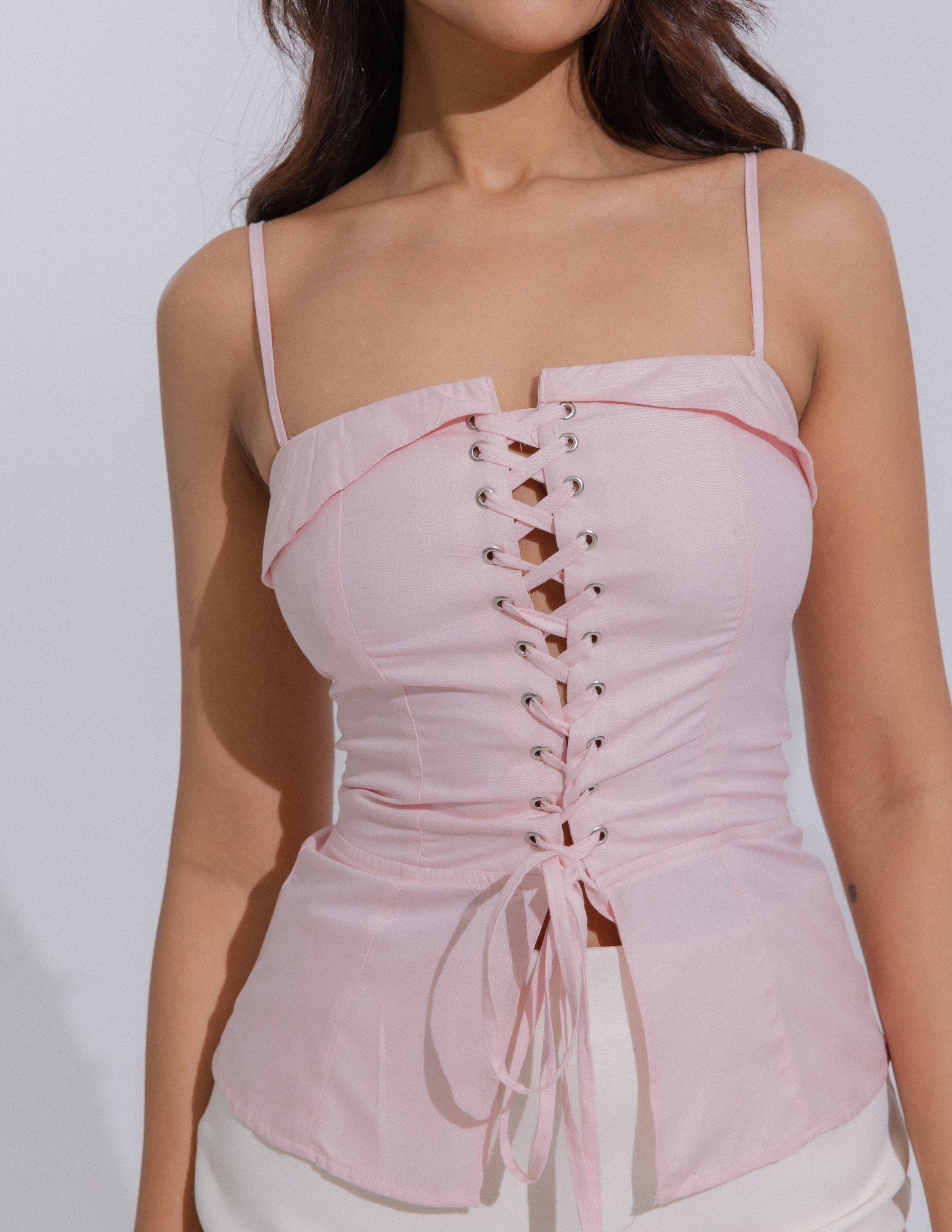 Front Tie Up Eyelet Detailed Corset Top