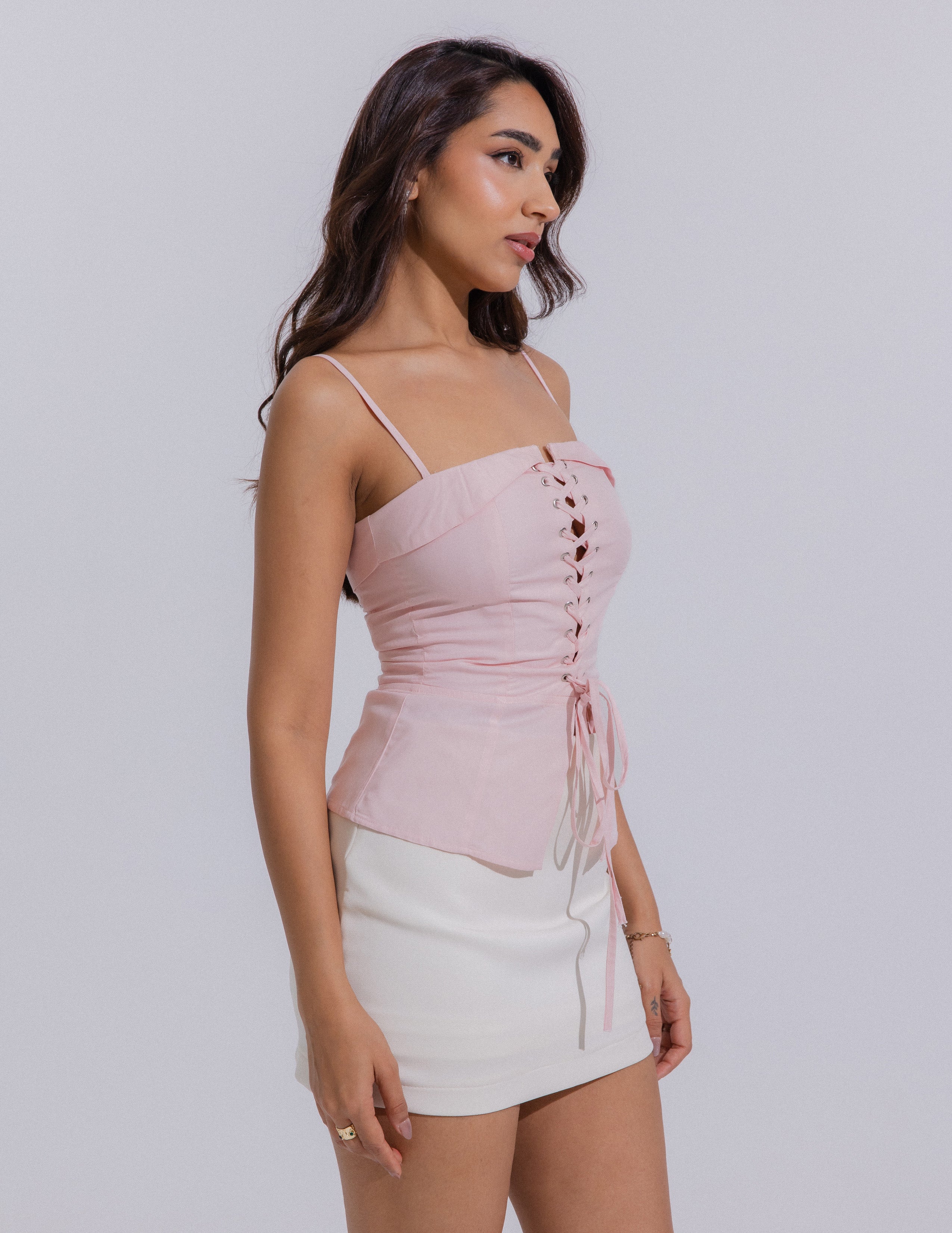 Front Tie Up Eyelet Detailed Corset Top