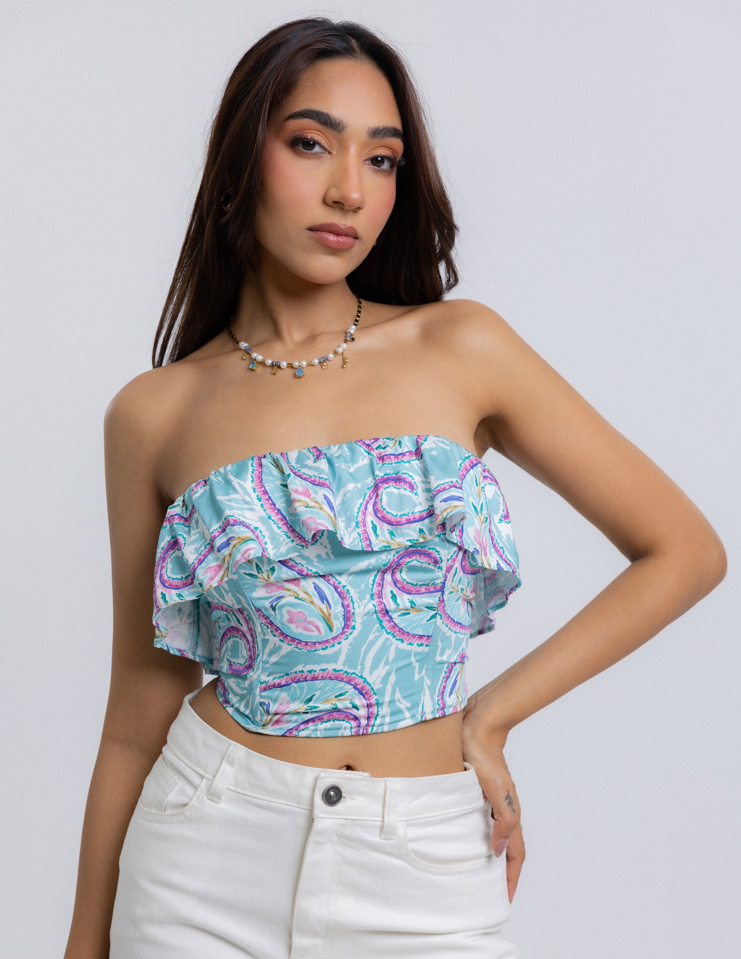 Printed Tube Corset Top