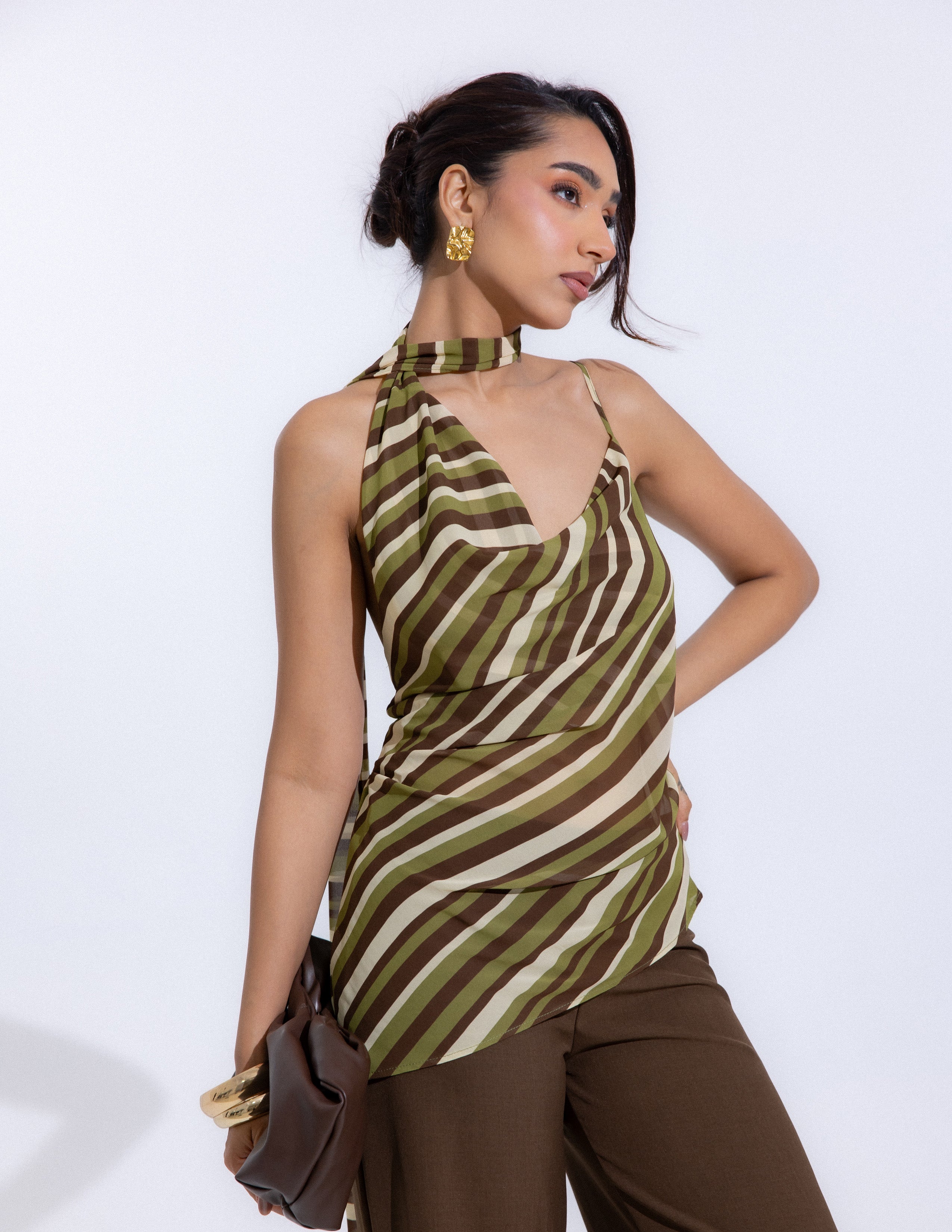 Shawl Detail Cowl Neck Top