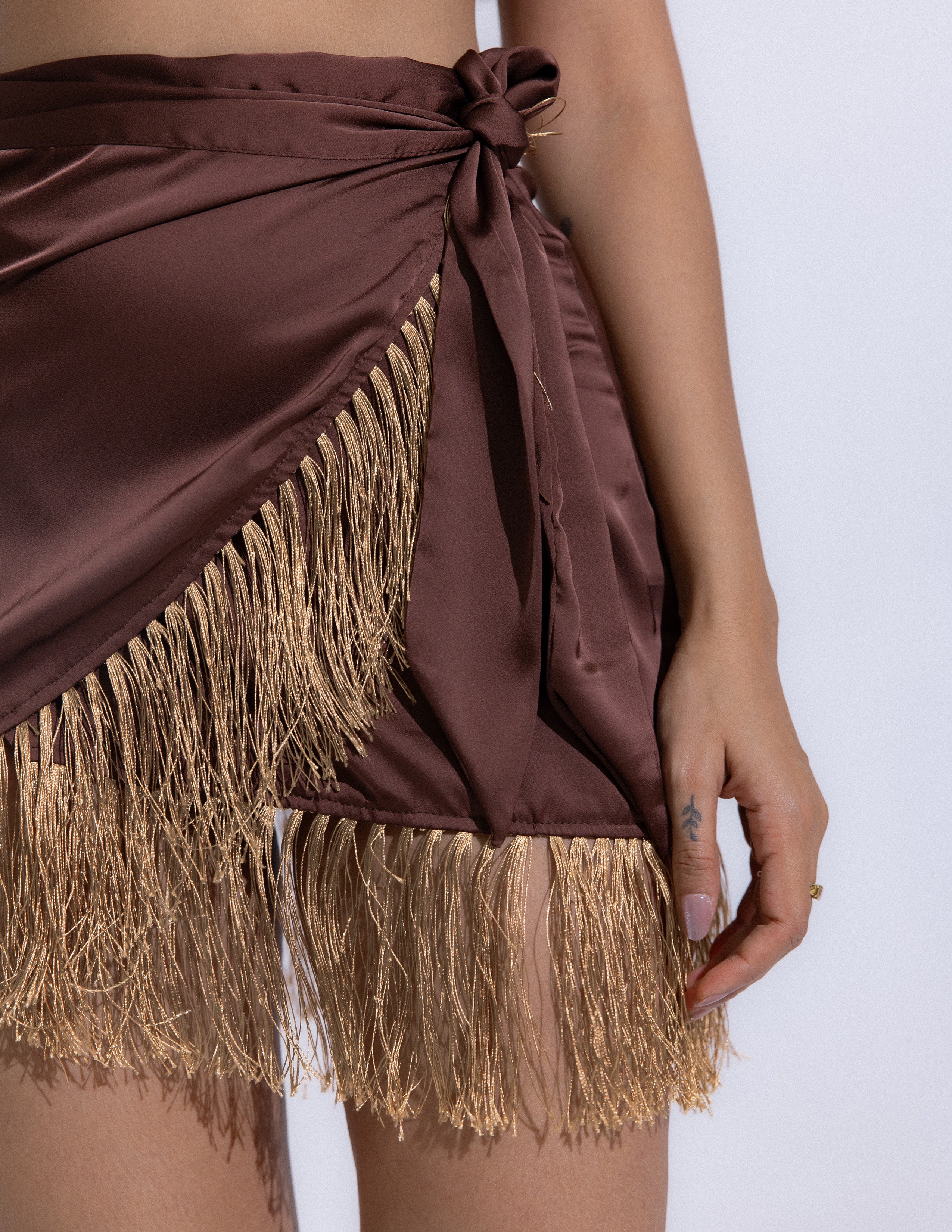 Fringe Detail Mini Wrap Skirt