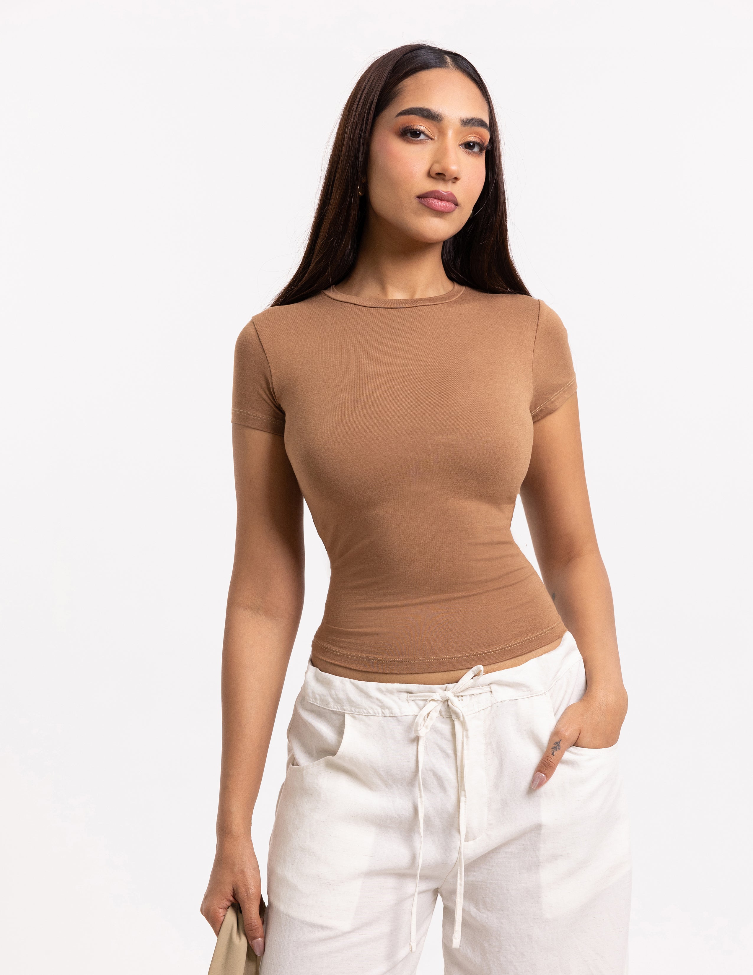 High Neck Short Sleeved Fitted Top