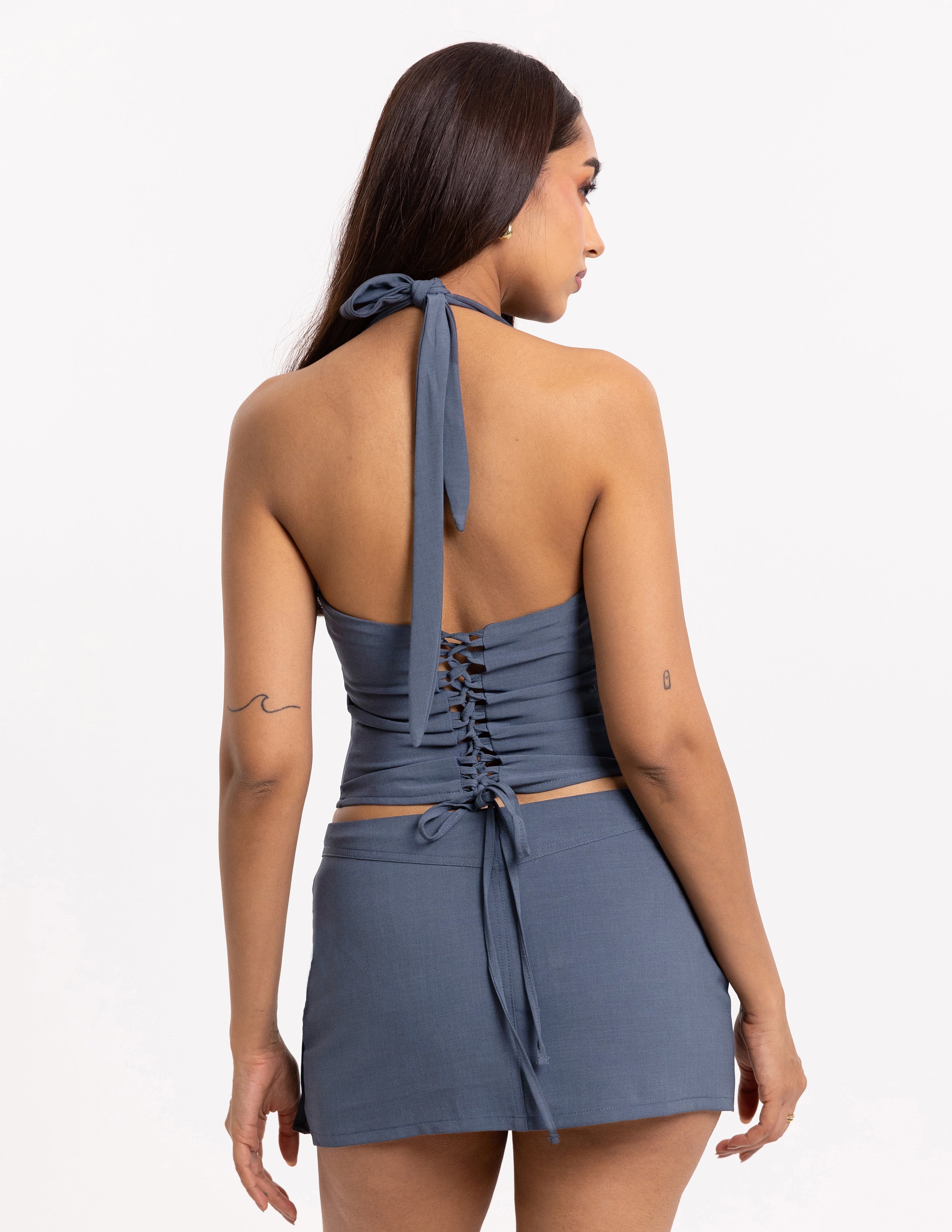 Halter Neck Tie Up Eyelet Detailed Top