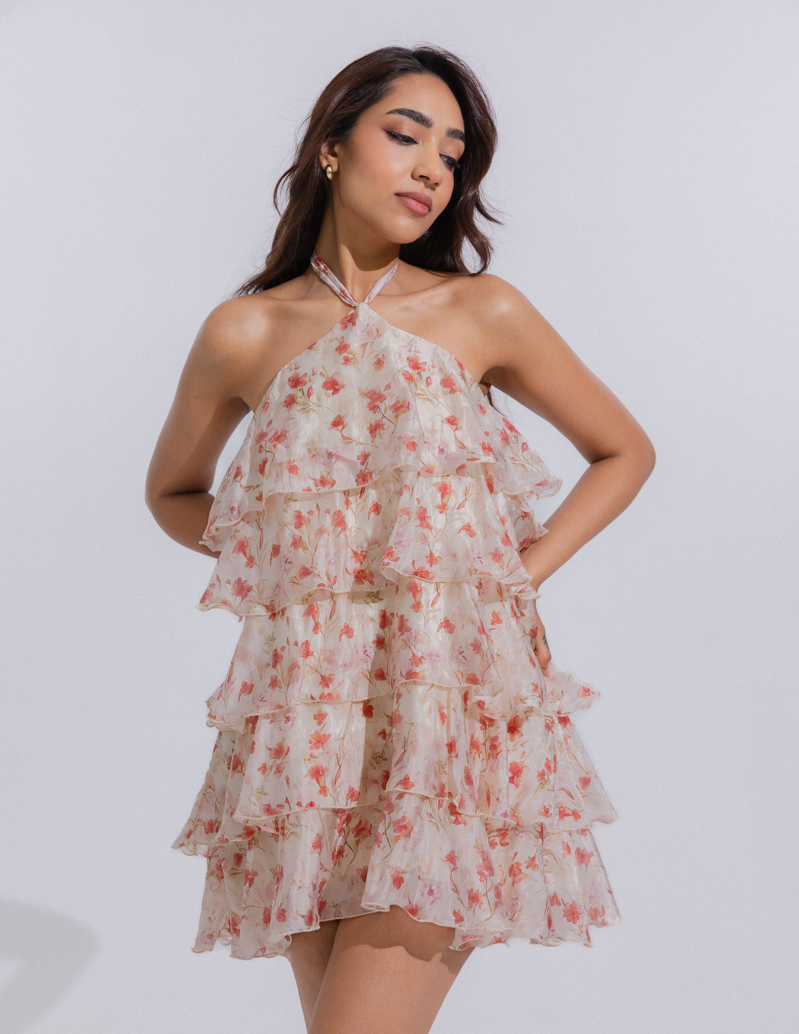 Halter Neck Tiered Mini Dress
