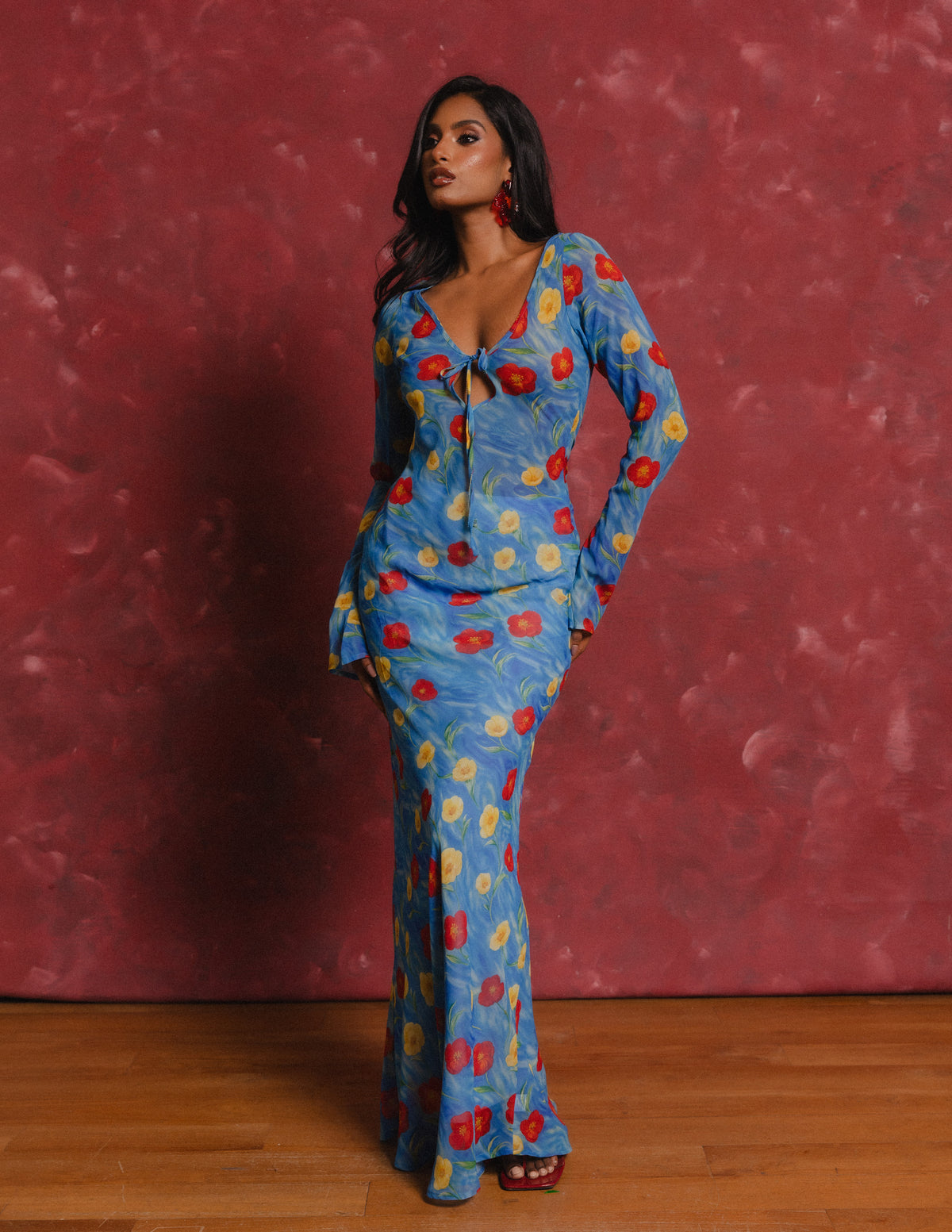 Front Tie Detail Bias Maxi Dress