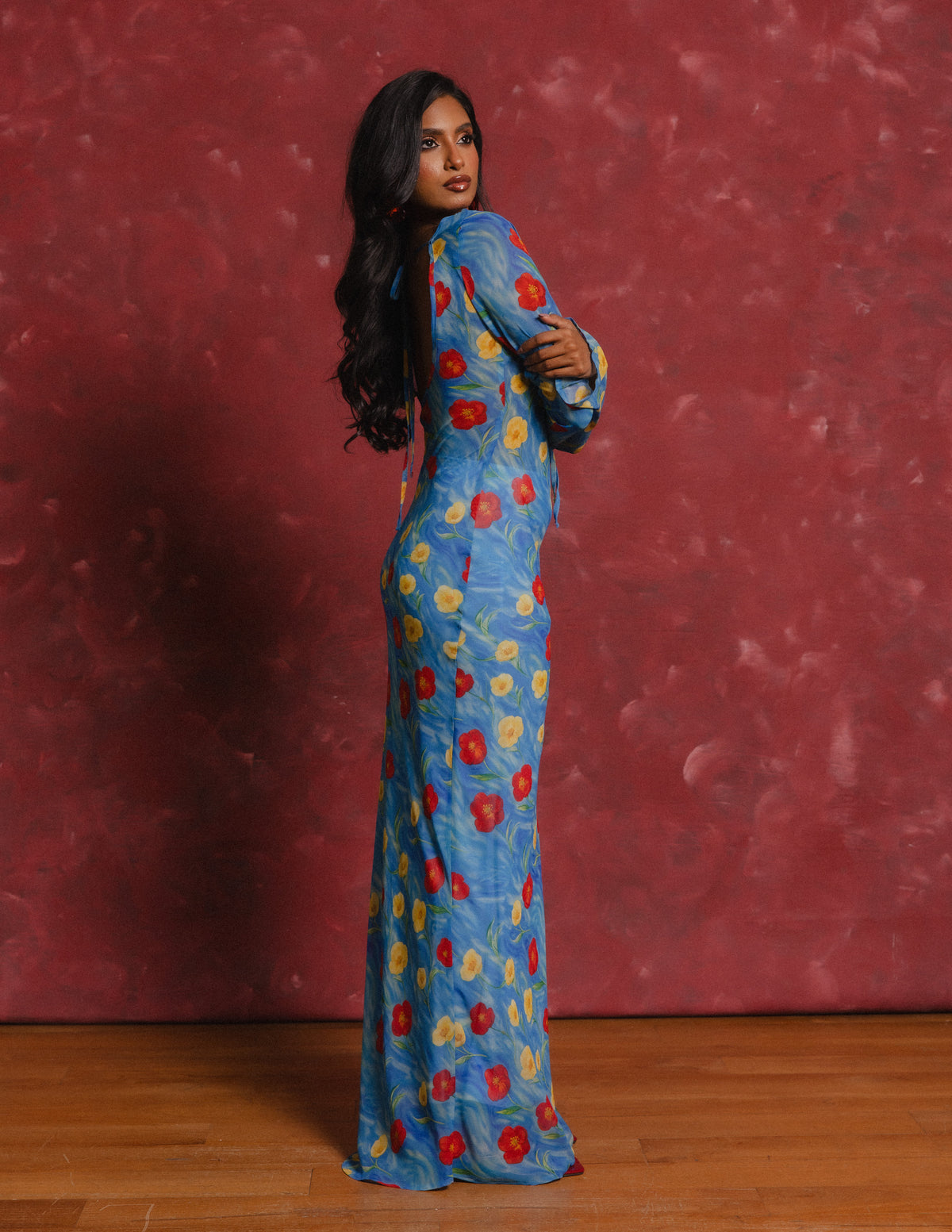 Front Tie Detail Bias Maxi Dress