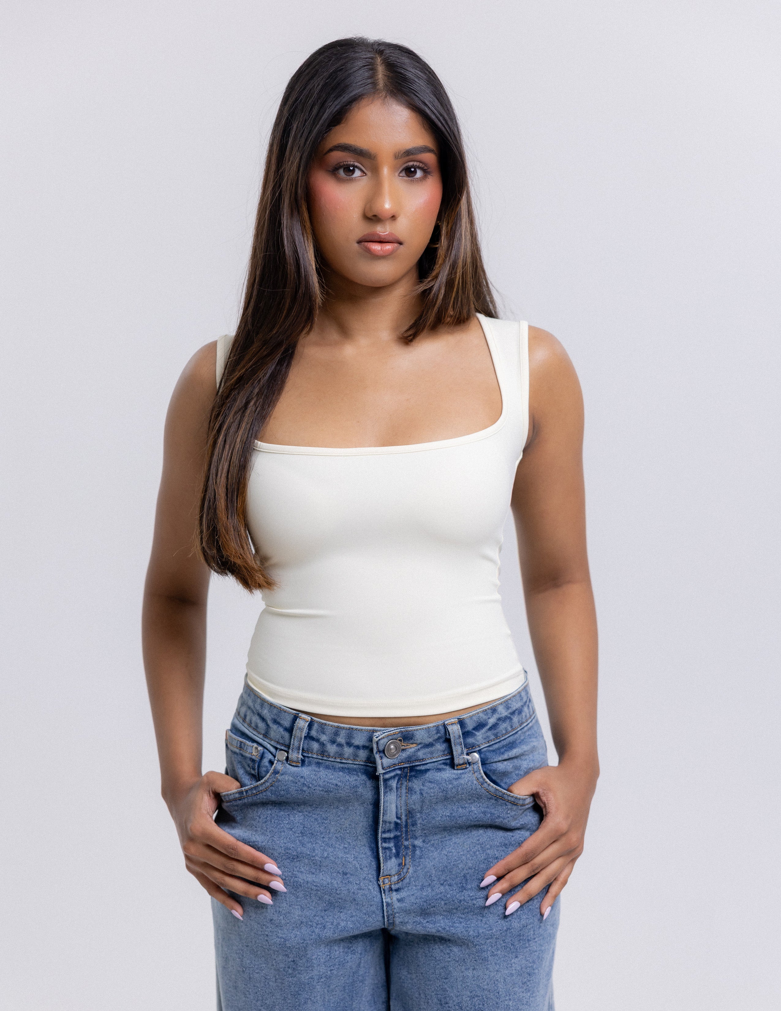 Ace Square Neck Sleeveless Fitted Top