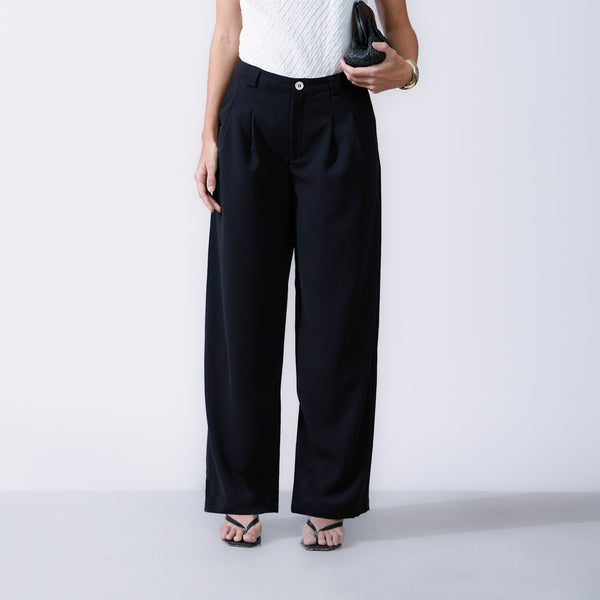 Front Pleated Back Welt Pocket Wide Leg Pant