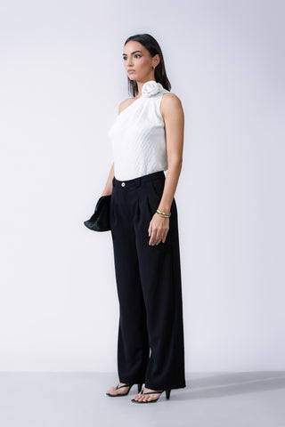 Front Pleated Back Welt Pocket Wide Leg Pant