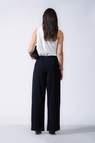 Front Pleated Back Welt Pocket Wide Leg Pant