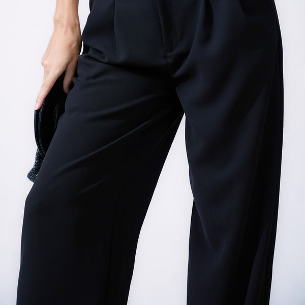 Front Pleated Back Welt Pocket Wide Leg Pant