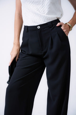 Front Pleated Back Welt Pocket Wide Leg Pant