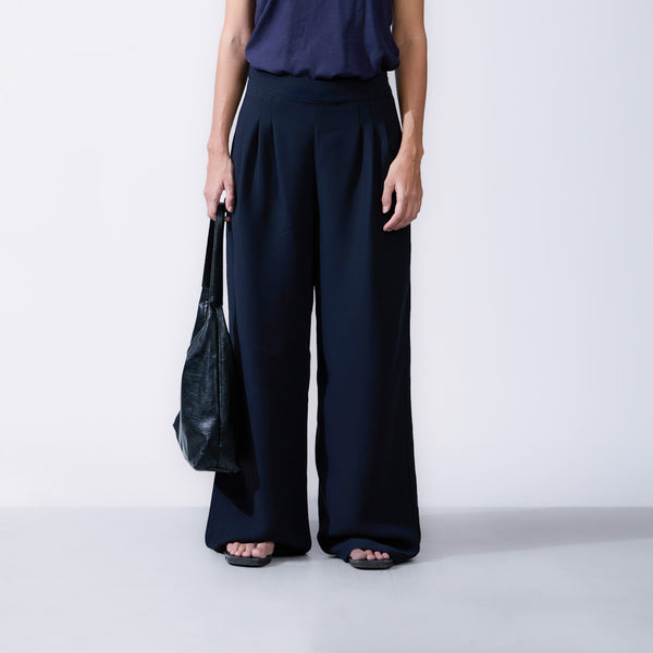 Front Pleated Back Welt Pocket Detailed Wide Leg Pant