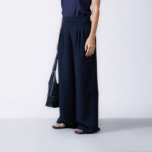 Front Pleated Back Welt Pocket Detailed Wide Leg Pant