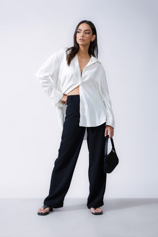 High Waist Folded Hem Straight Leg Pant