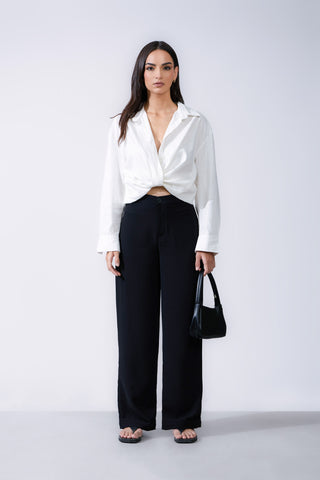 High Waist Folded Hem Straight Leg Pant