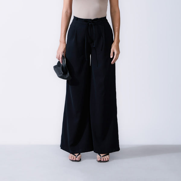 Front Pleated Tie Up Detailed Wide Leg Pant