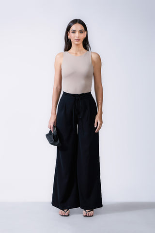 Front Pleated Tie Up Detailed Wide Leg Pant