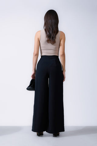 Front Pleated Tie Up Detailed Wide Leg Pant