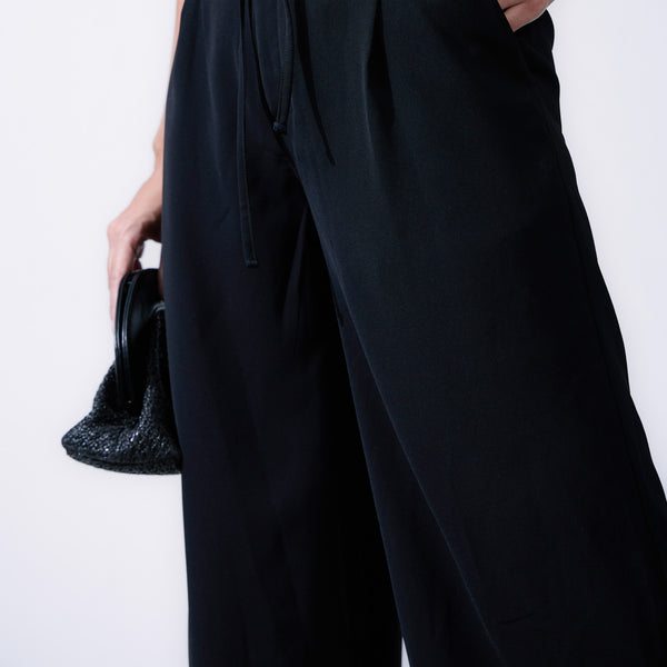 Front Pleated Tie Up Detailed Wide Leg Pant