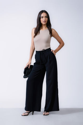 Front Pleated Tie Up Detailed Wide Leg Pant