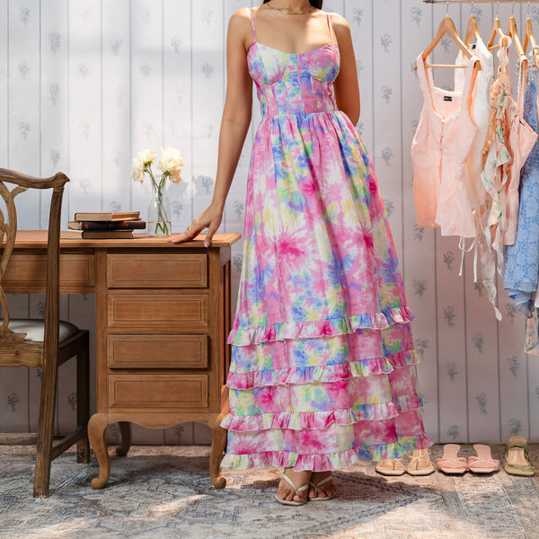 Frill Detail Corset Maxi Dress