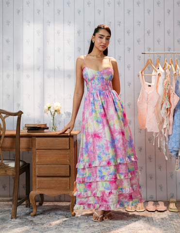 Frill Detail Corset Maxi Dress