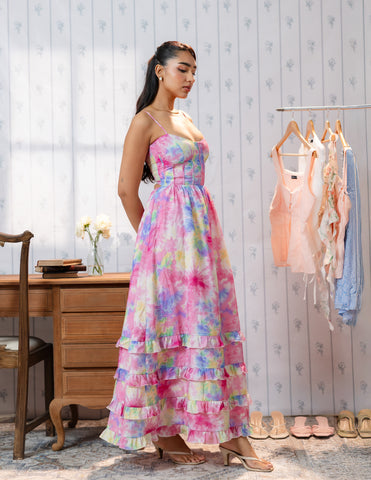 Frill Detail Corset Maxi Dress