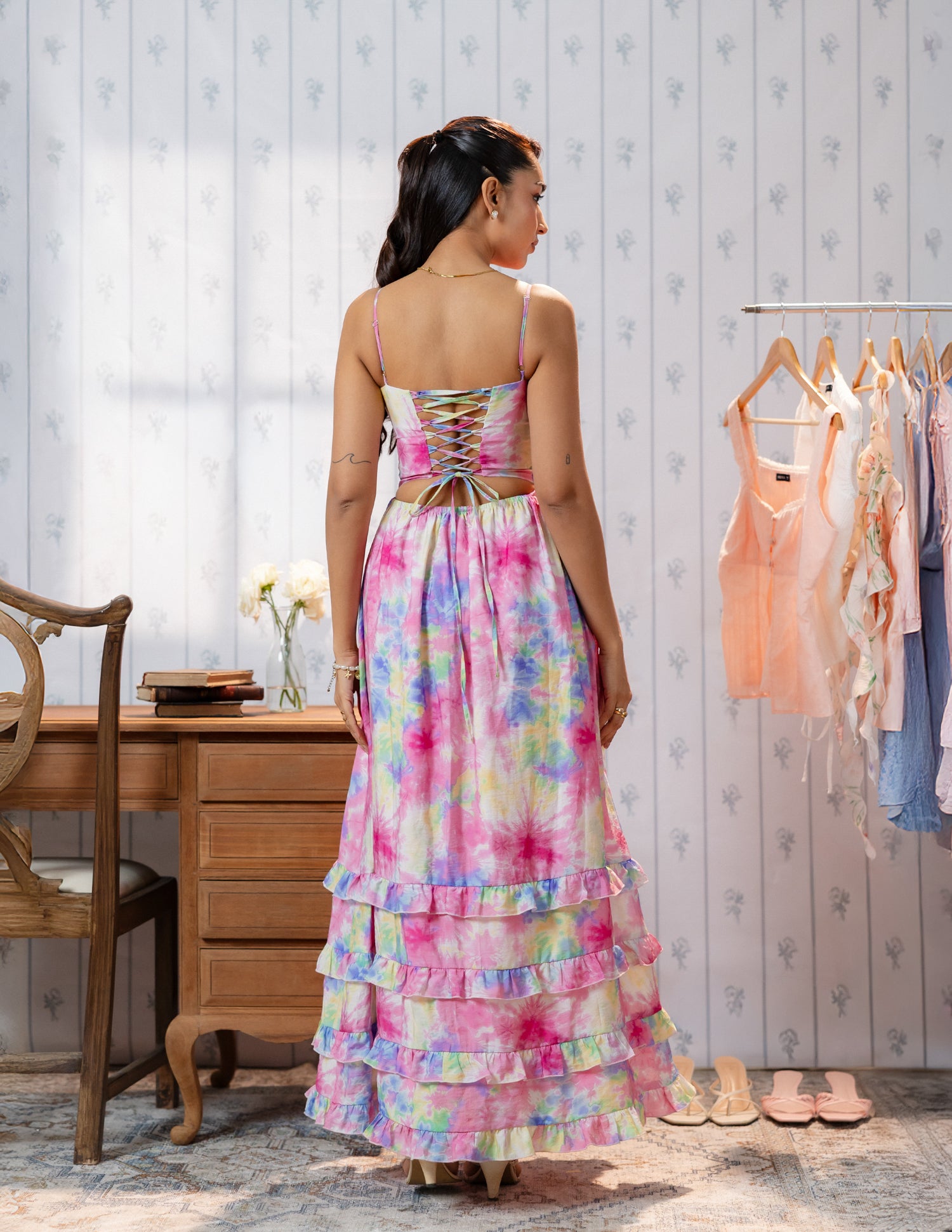 Frill Detail Corset Maxi Dress