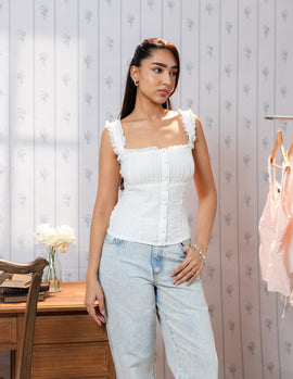 Pintuck Detail Button Down Top