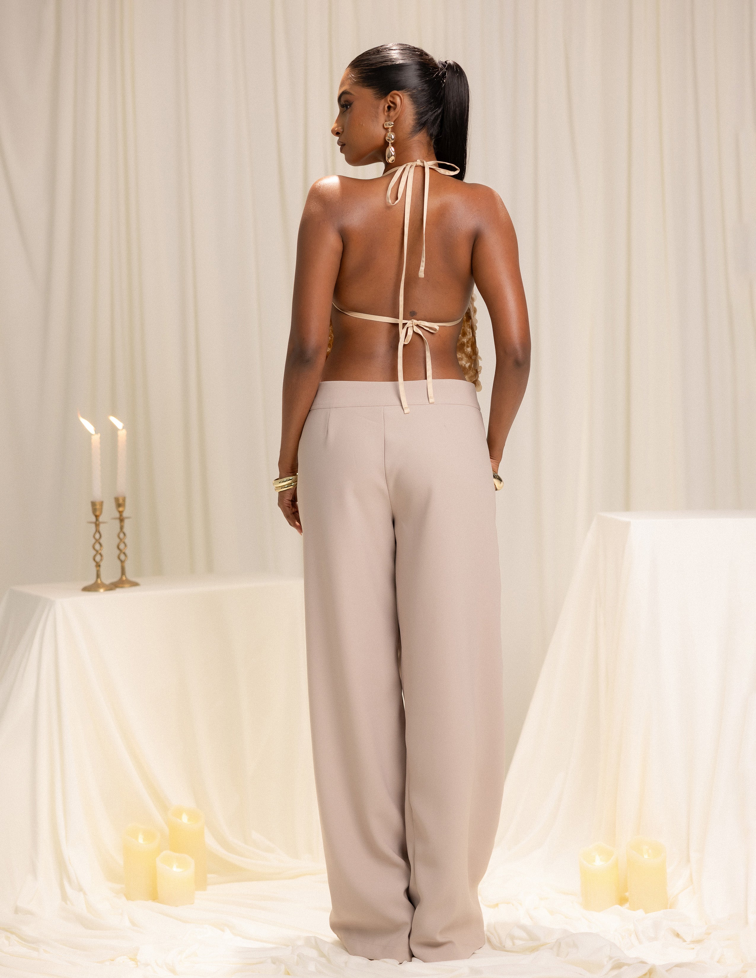 Front Cowl Neck Tie Up Sequin Top